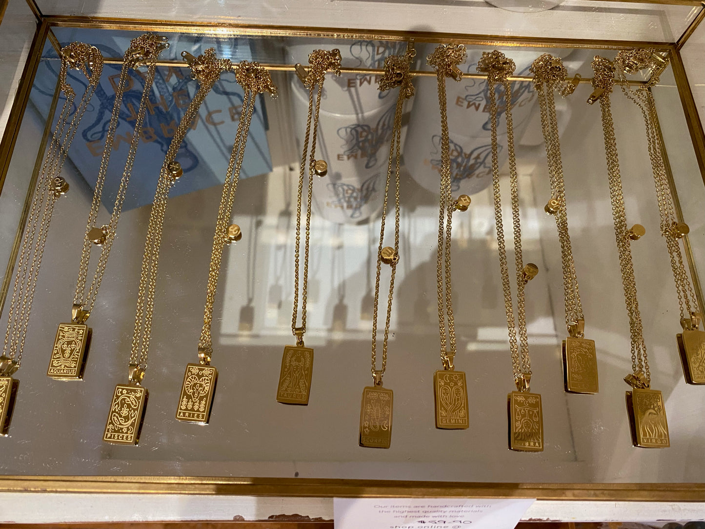 Gold Zodiac Necklace with Engraving and Symbol Charm