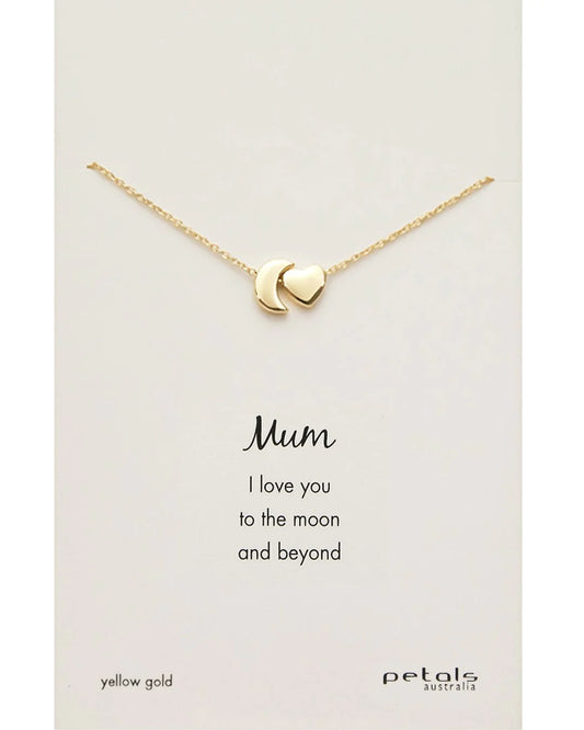 Petals Mum Moon & Heart Necklace - Gold