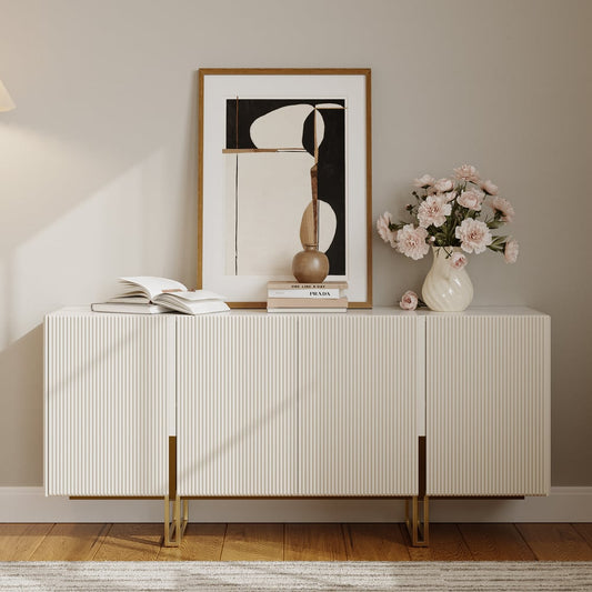 Art Deco Mid Century White Sideboard with gold legs