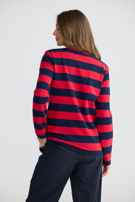 Roam Long Tee in Red & Navy Stripe