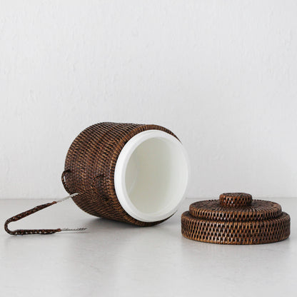 Rattan Ice Bucket and tongs