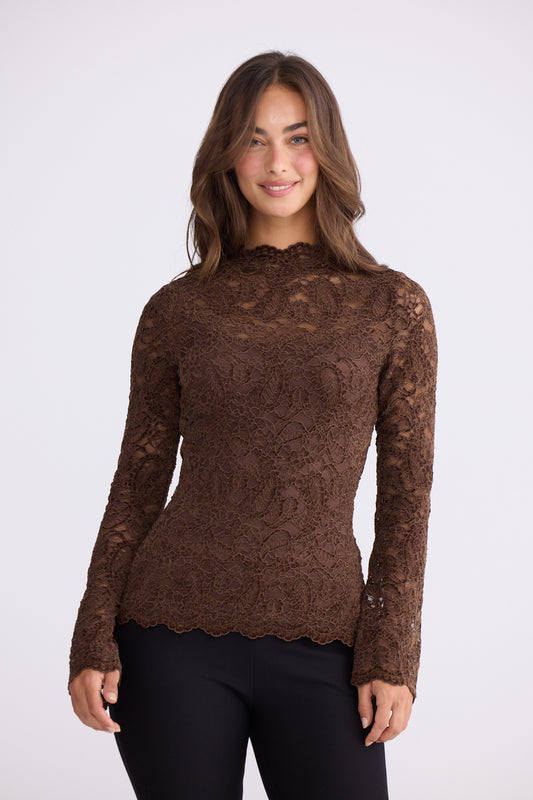 Hollis Velvet Lace Top - chocolate