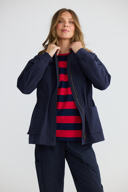 Roam Long Tee in Red & Navy Stripe
