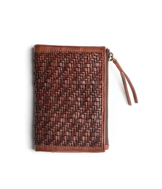Small Hut Weave Wallet - Cognac