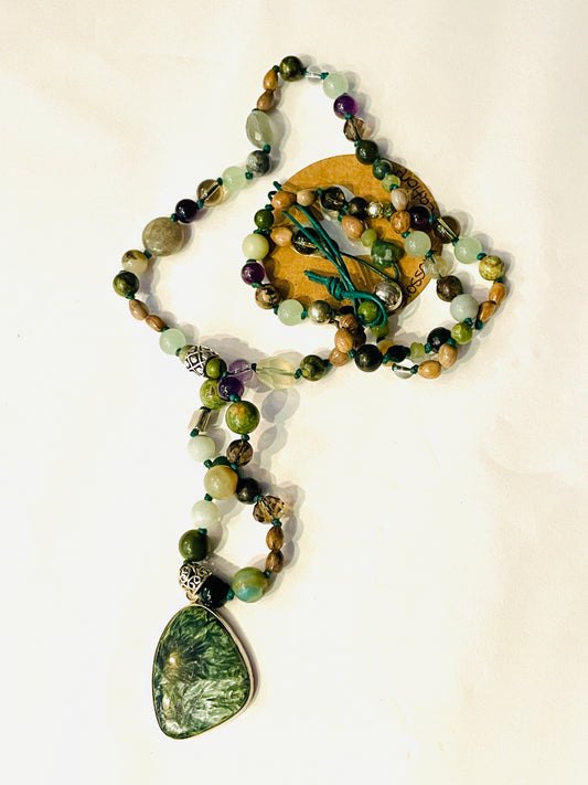 Lotus Blossom Creations - LBC052 - Seraphinite SS Pendant Beaded Gemstone Necklace