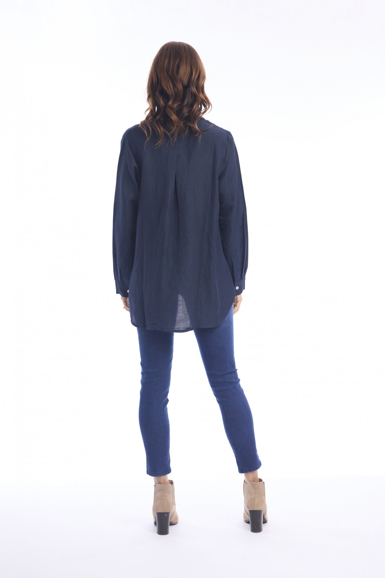 Navy Linen Shirt High Low