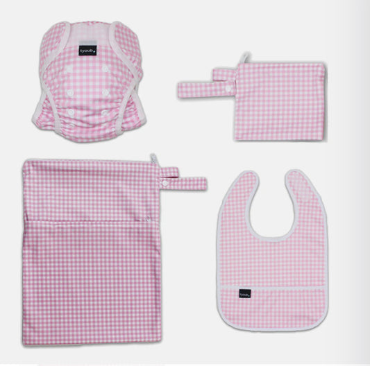 Tyoub Pink Check Swim Bag set