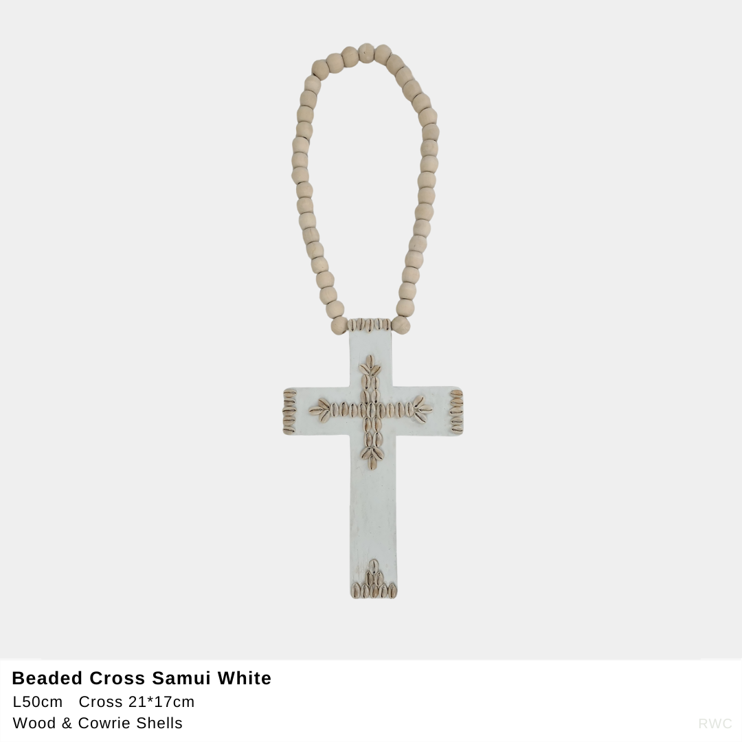 Beaded Cross Samui White with Shell