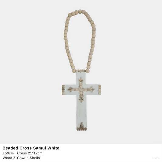 Beaded Cross Samui White with Shell