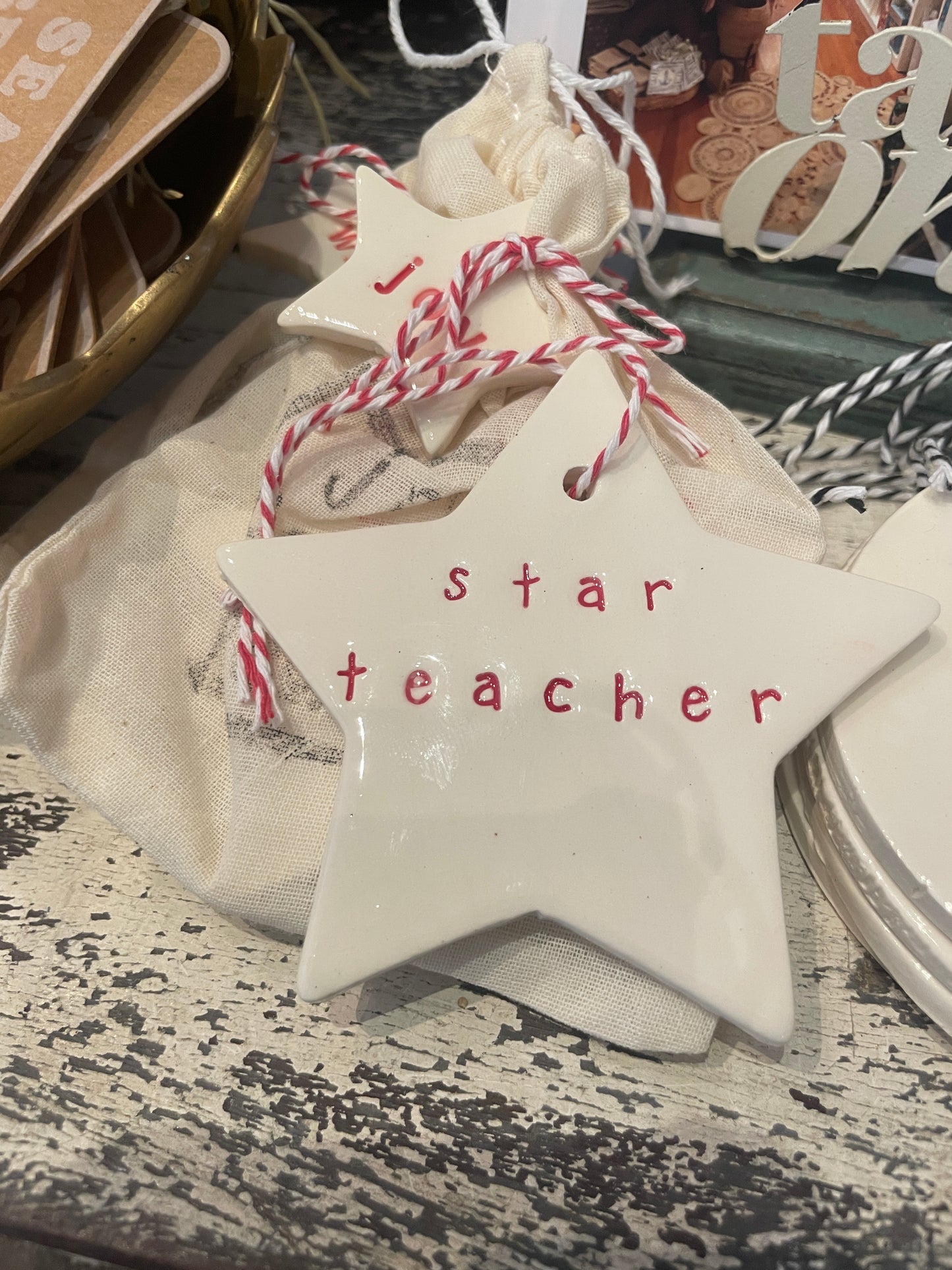 Ceramic Christmas Star Ornament Black ‘star teacher’