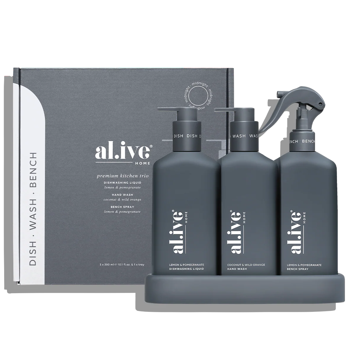 al.ive Lemon Myrtle & Honeydew Kitchen Trio Dishwashing Liquid, Hand Wash & Bench Spray Trio