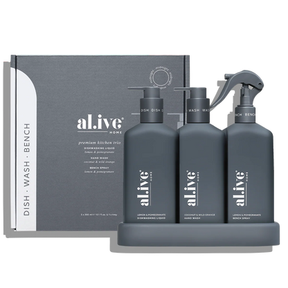 al.ive Lemon Myrtle & Honeydew Kitchen Trio Dishwashing Liquid, Hand Wash & Bench Spray Trio