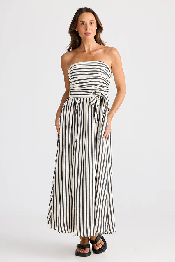 Avalon Dress White W Navy Stripe