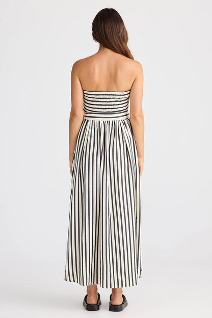 Avalon Dress White W Navy Stripe