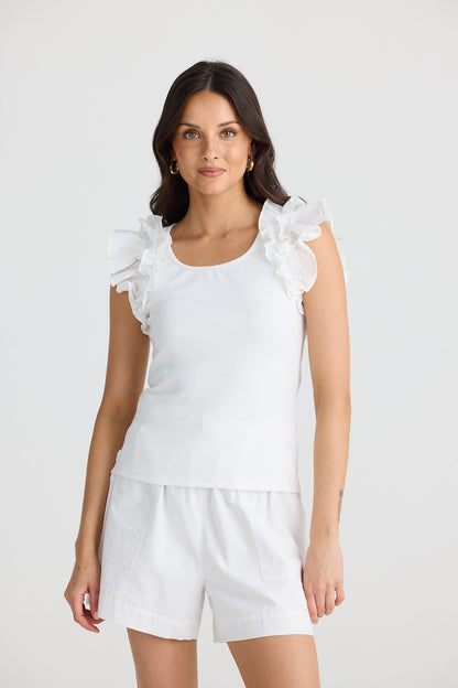 Frills Tank in White
