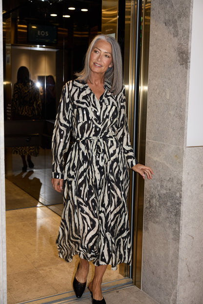Rossellini Long Sleeve Dress in Zebra Print