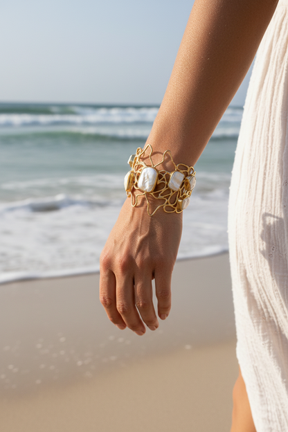 Baroque Pearl Bracelet Mesh Cuff