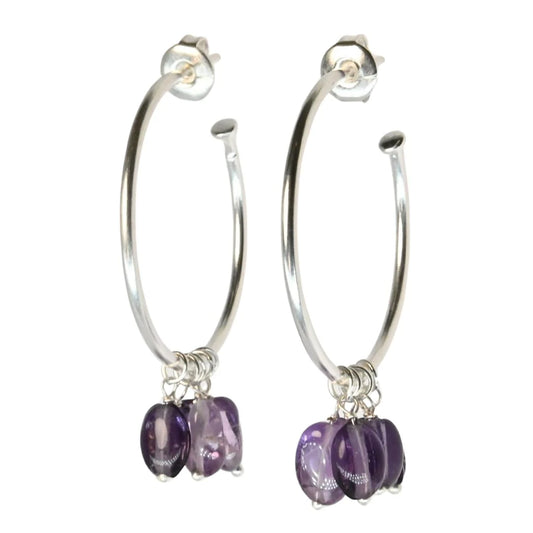 MW Euro Silver Gem DROP Hoop Earrings C315