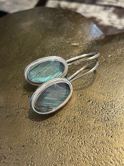 MW Lux Long Oval Gemstone Hook Earrings