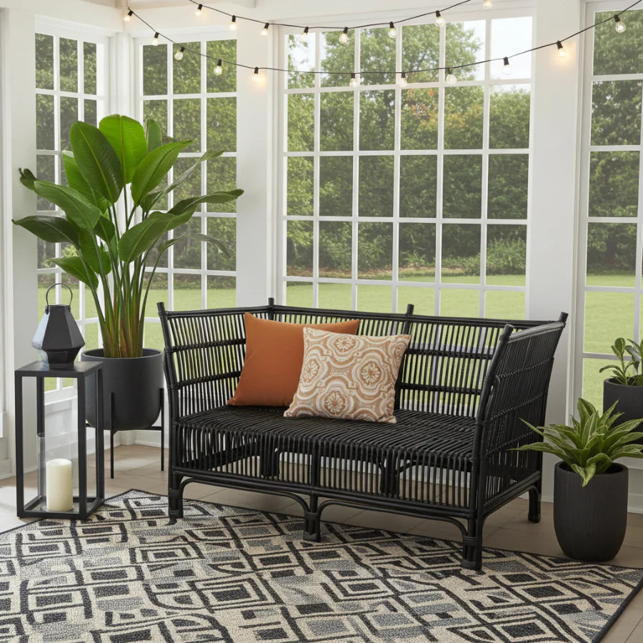 Cane 2 Seater Sofa - Black