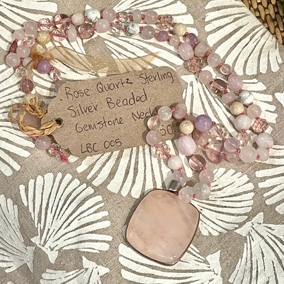 Lotus Blossom Creations - LBC005 - Rose Quartz Sterling Silver Beaded Gemstone Necklace