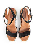 Camerun Espadrille Wedges in Black and White/Jute
