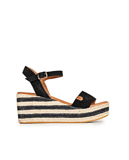 Camerun Espadrille Wedges in Black and White/Jute