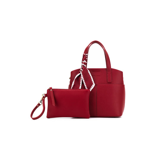 Amelie Deep Red 2 Piece Tote Handbag