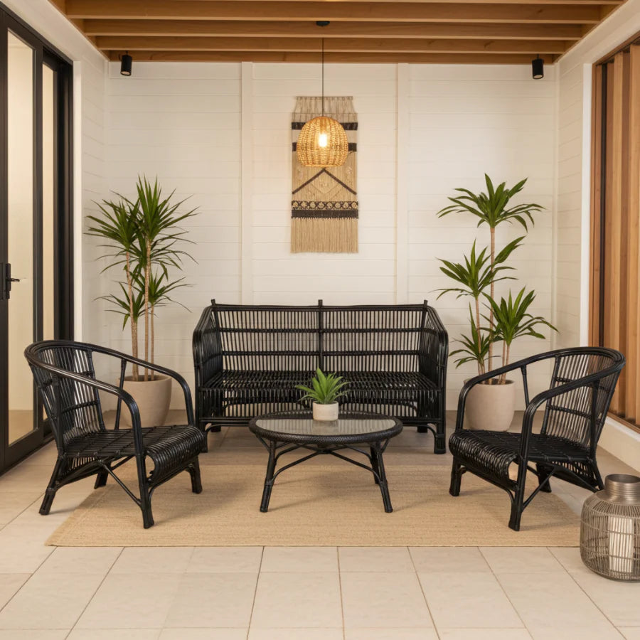 Cane 2 Seater Sofa - Black