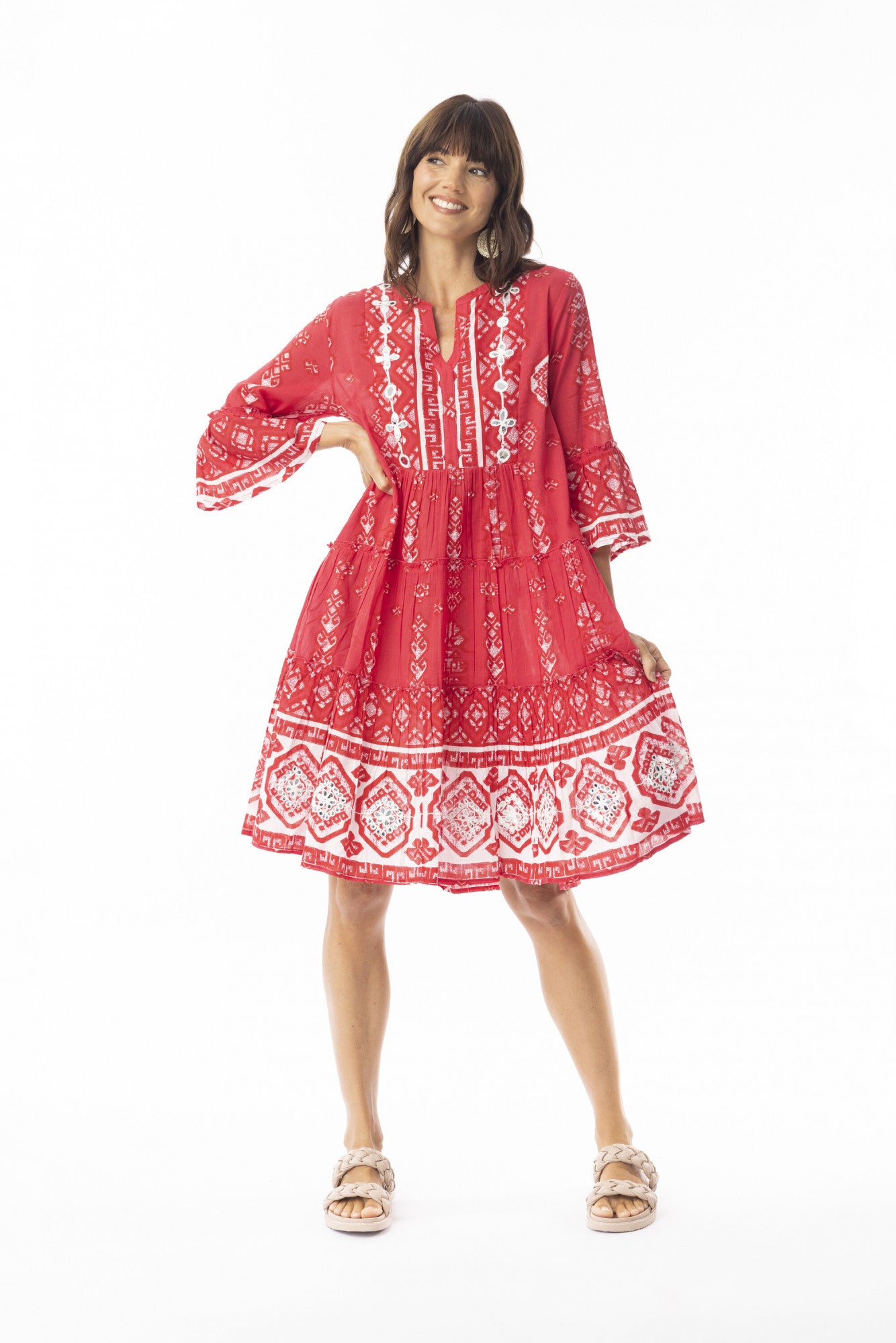 Carla Red Dress Layers Frill Sleeve