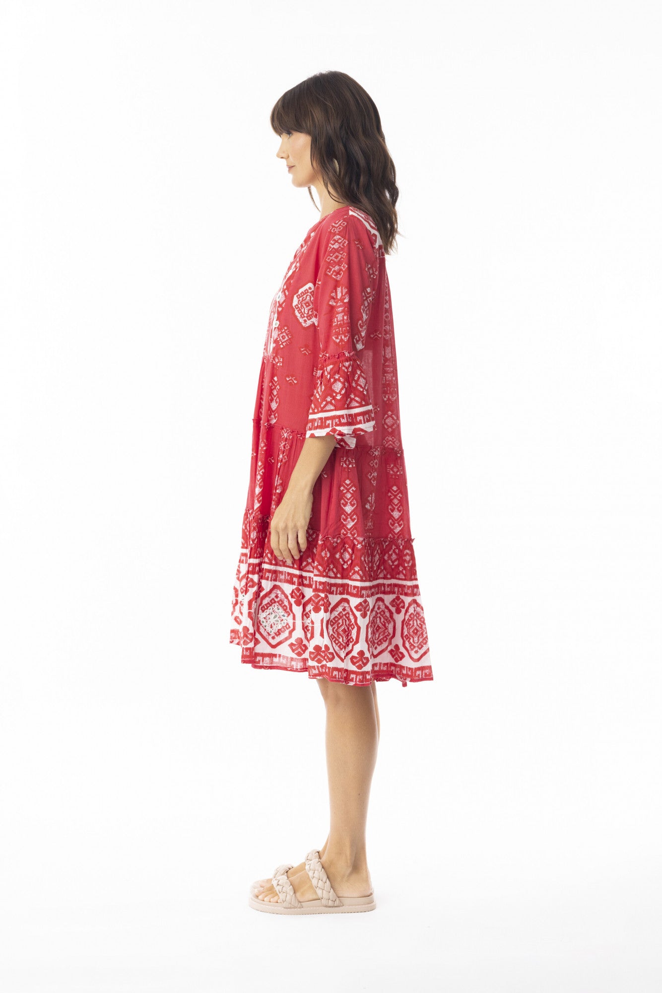 Carla Red Dress Layers Frill Sleeve