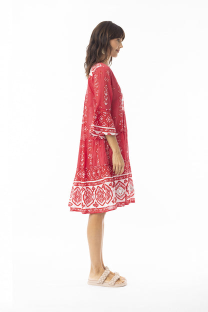 Carla Red Dress Layers Frill Sleeve