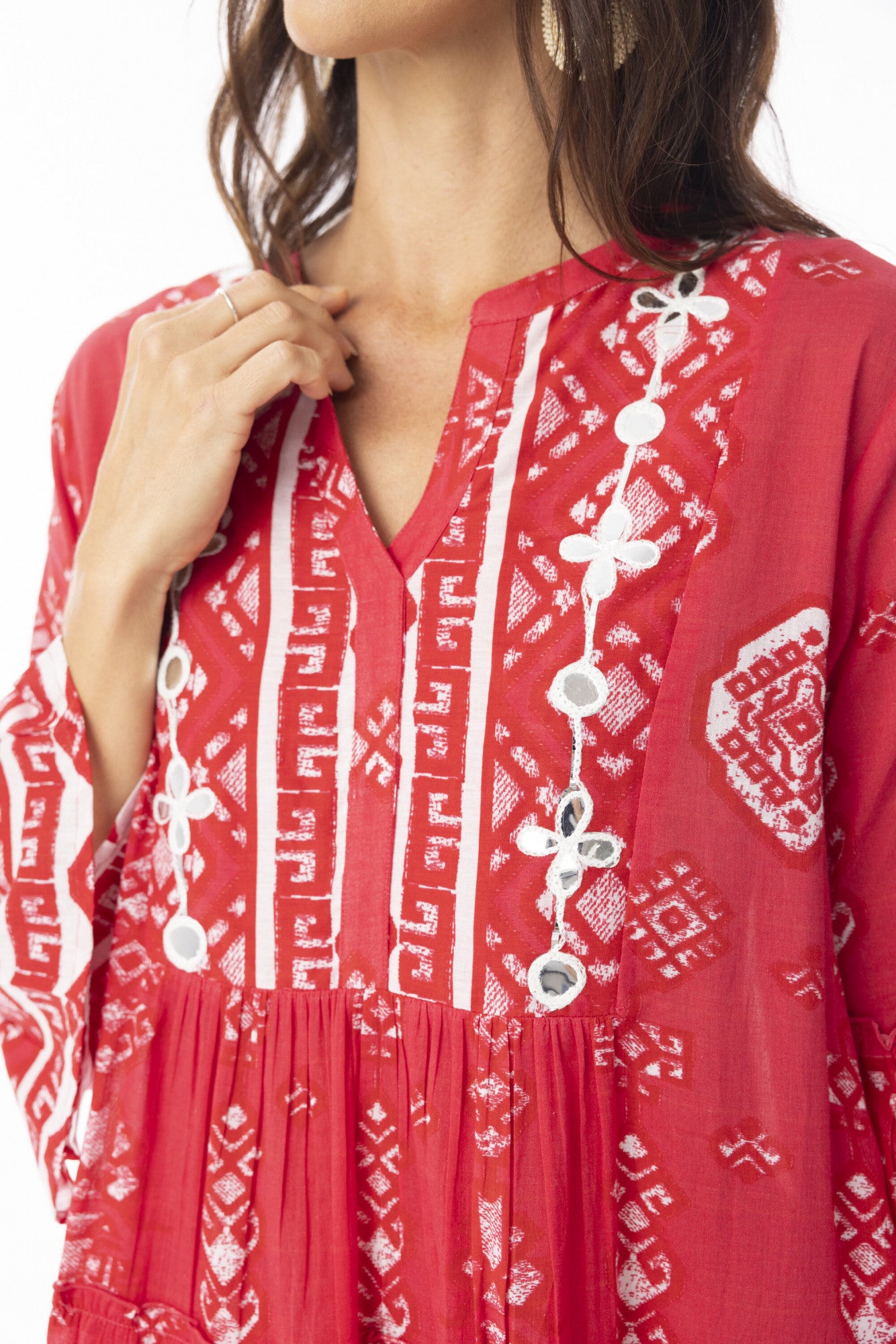 Carla Red Dress Layers Frill Sleeve