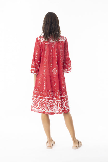 Carla Red Dress Layers Frill Sleeve