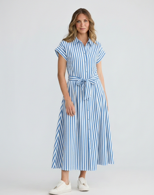 Cordelia Dress in Blue Stripe
