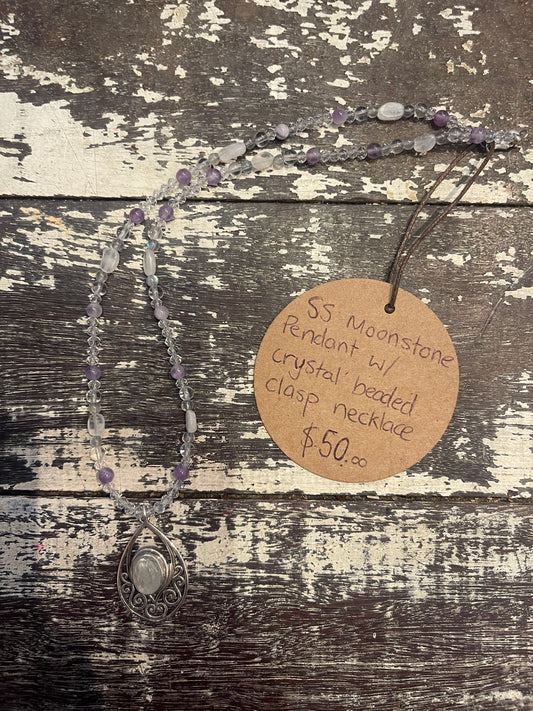 Lotus Blossom Creations - LB048 - SS Moonstone pendent w/ crystal beaded necklace