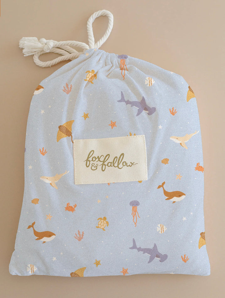 Ocean Creatures Sky Organic Fitted Cot Sheet