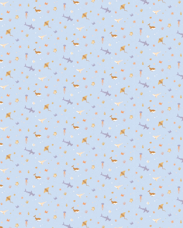 Ocean Creatures Sky Organic Fitted Cot Sheet