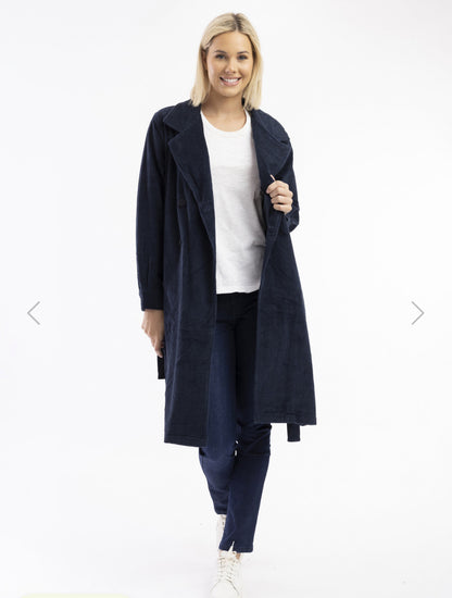 Cord Solids Trench Coat in Navy