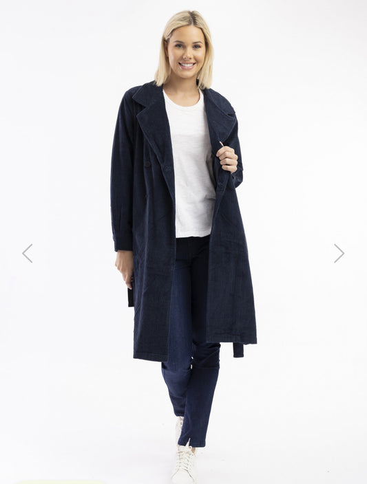 Cord Solids Trench Coat in Navy