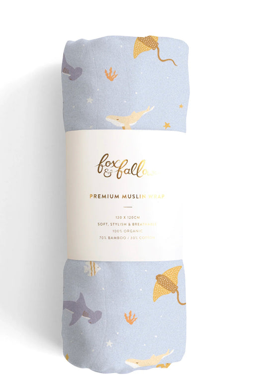 Ocean Creatures Sky Organic Muslin Wrap Swaddle