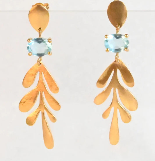MW Gold Leaf drop Gemstone Earrings A12 (Various)