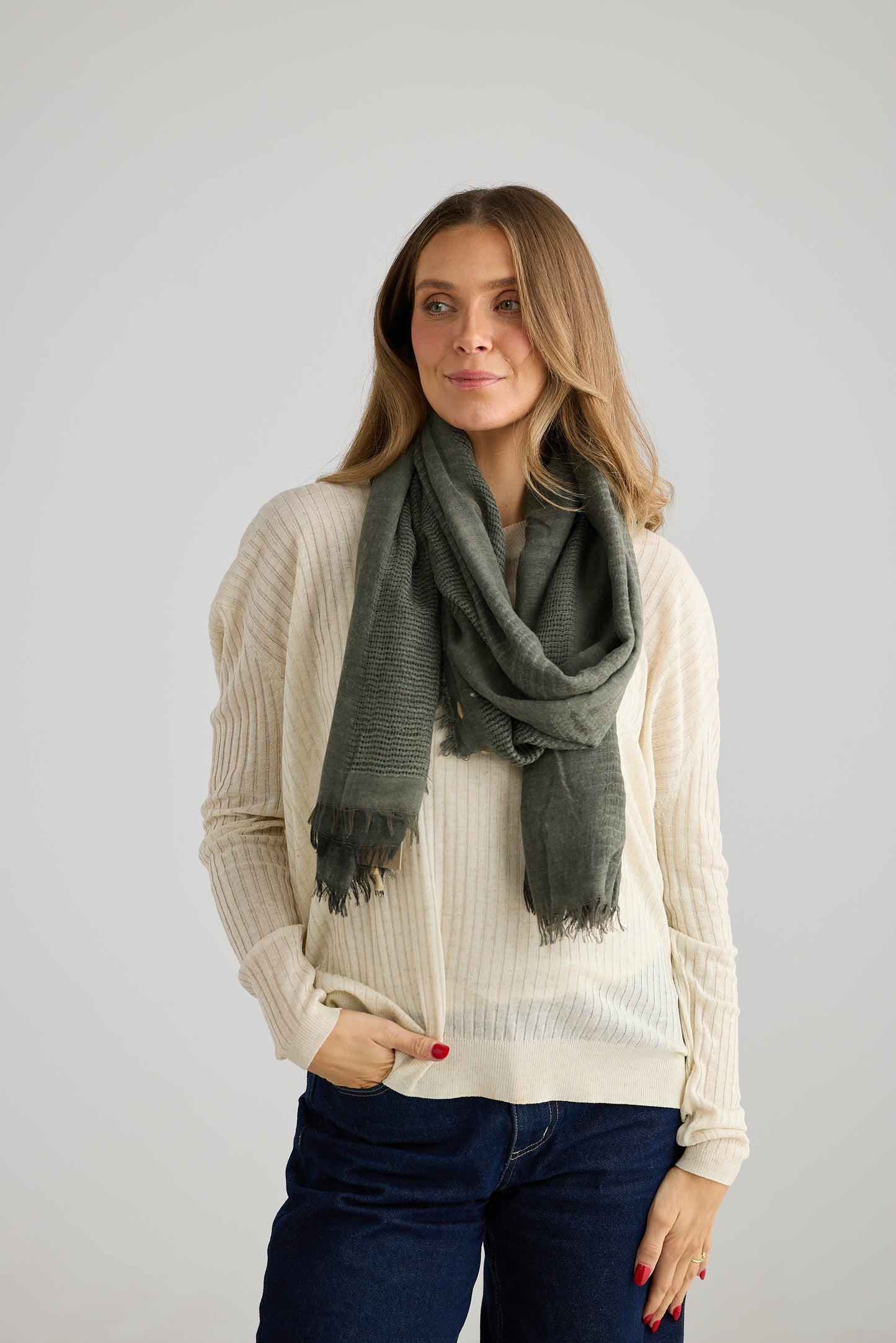 Santa Fe Scarf in Grey & Olive
