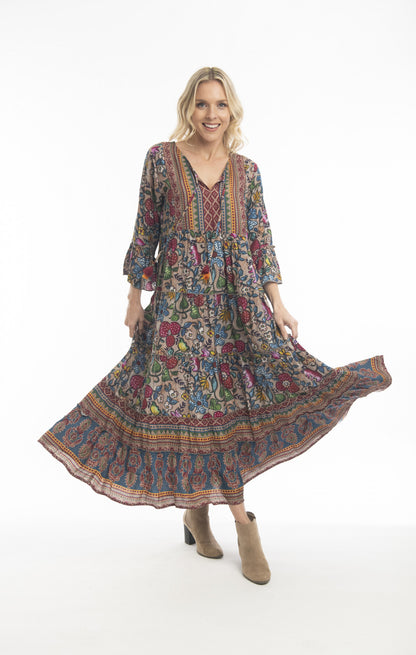 Ajrak Dress Maxi Layers in Print