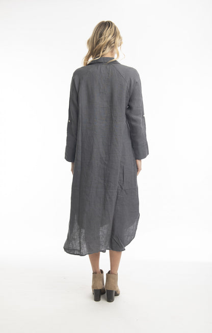 Pure Linen Dress Shirt Maxi in Charcoal