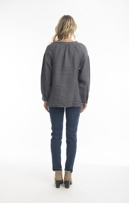 Pure Linen Top Boho in Charcoal
