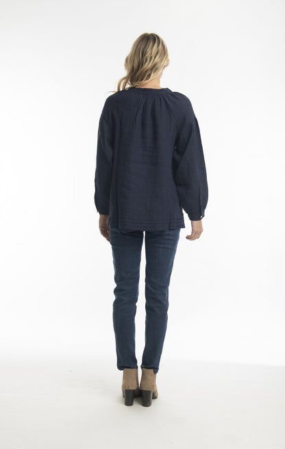 Pure Linen Top Boho in Navy