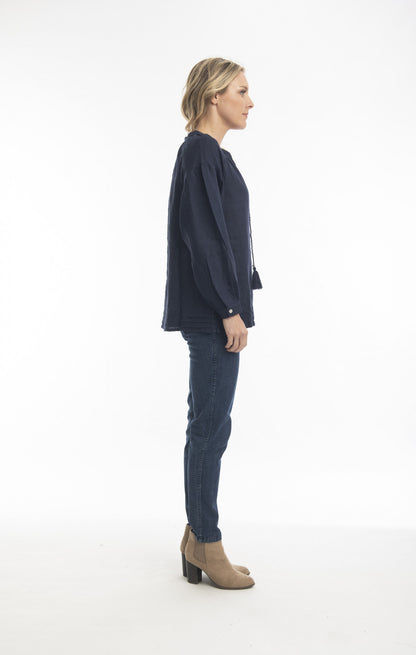Pure Linen Top Boho in Navy