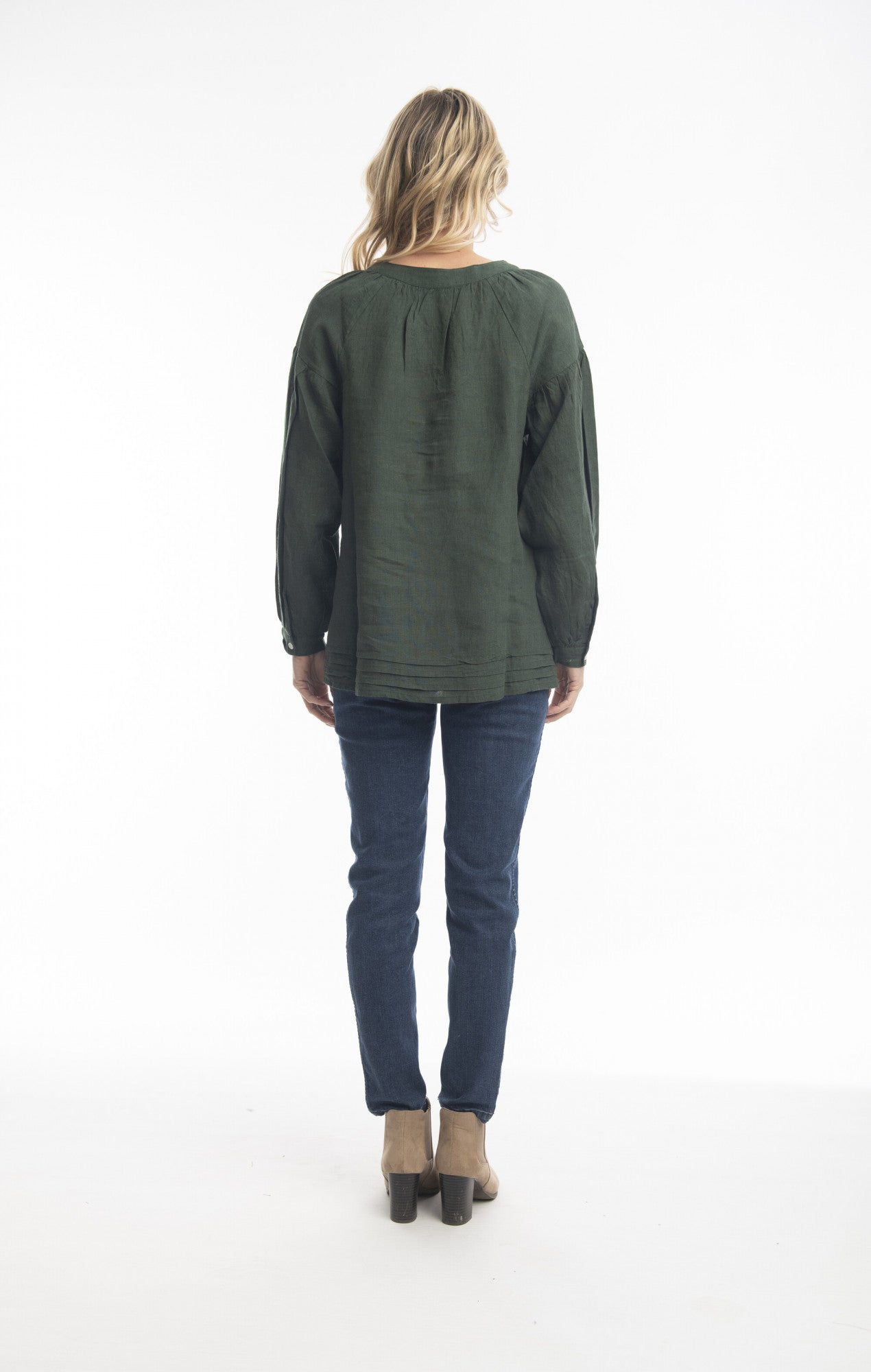 Pure Linen Top Boho in Military