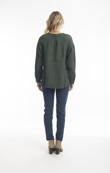 Pure Linen Top Boho in Military